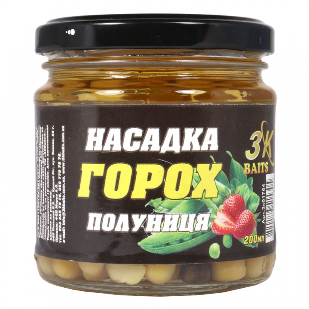 Насадка 3KBaits Горох Premium (полуниця) 200мл