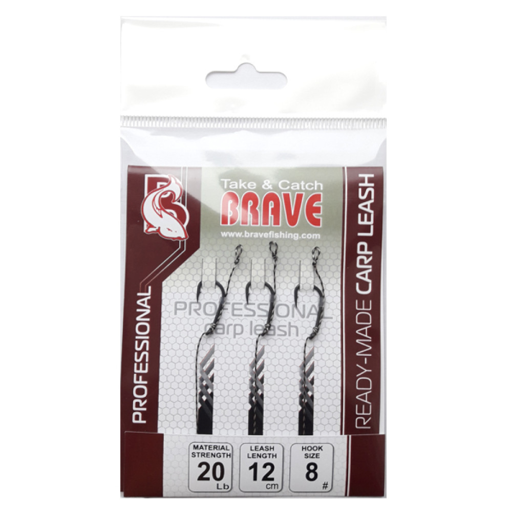 Готові повідці Brave Carp Professional, 20Lb, 10см, #8, BCP02, 3шт в уп.