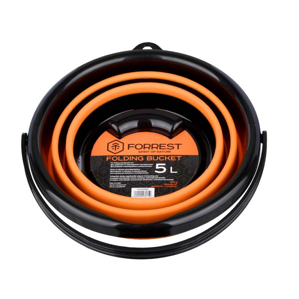 Відро Forrest Folding bucket силіконове складне помаранчове 5л, FFB5Orange