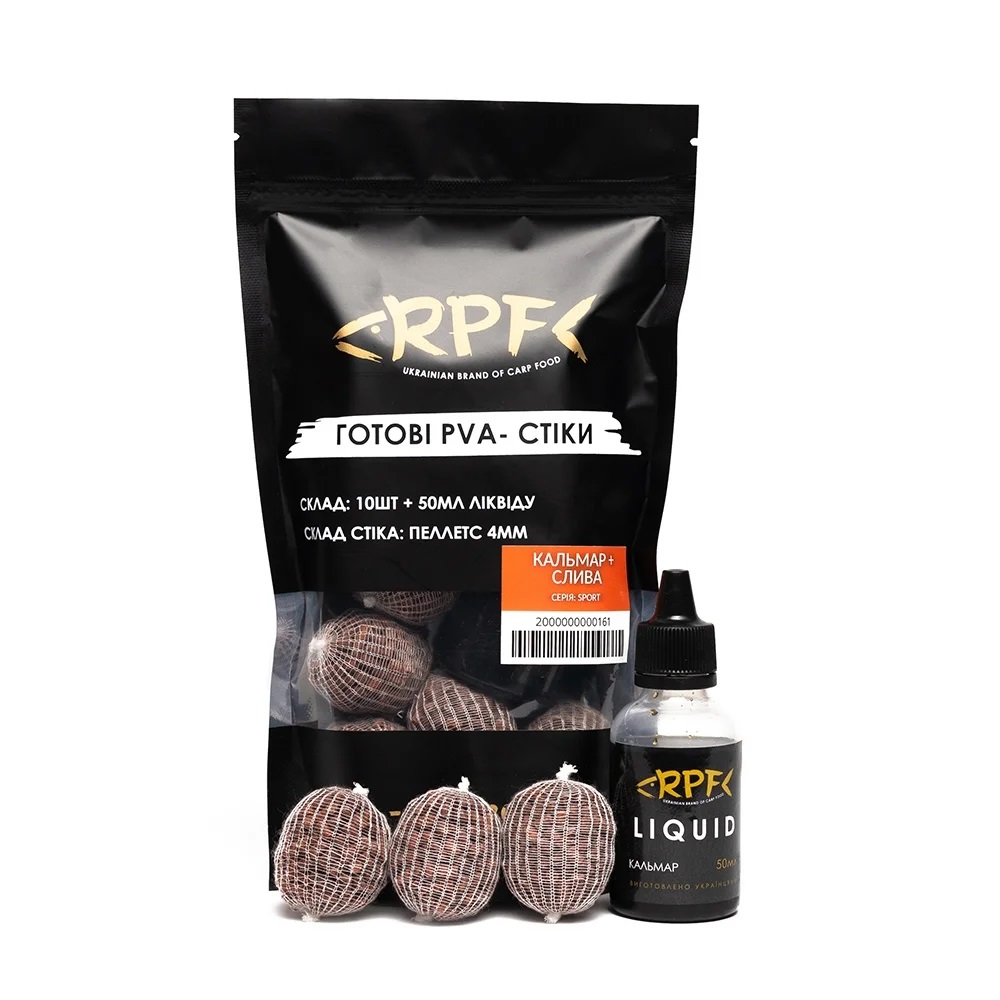 Готові ПВА стіки RPF (спортивна серія) Кальмар-слива (10стіків+50мл ліквіду)