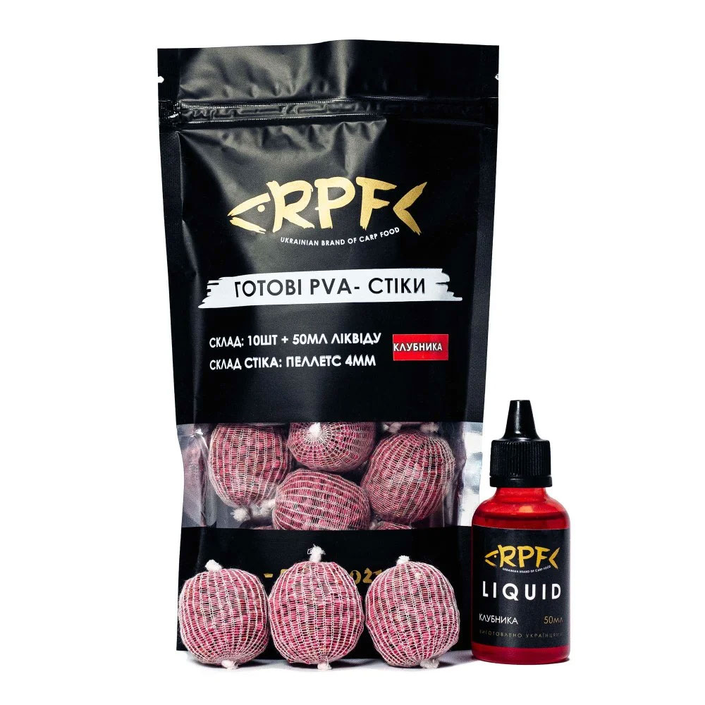 Готові ПВА стіки RPF Полуниця (10стіків+50мл ліквіду)