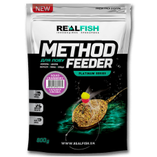 Прикормка Real Fish Метод Фідер Кальмар-Клюква 0,8кг 