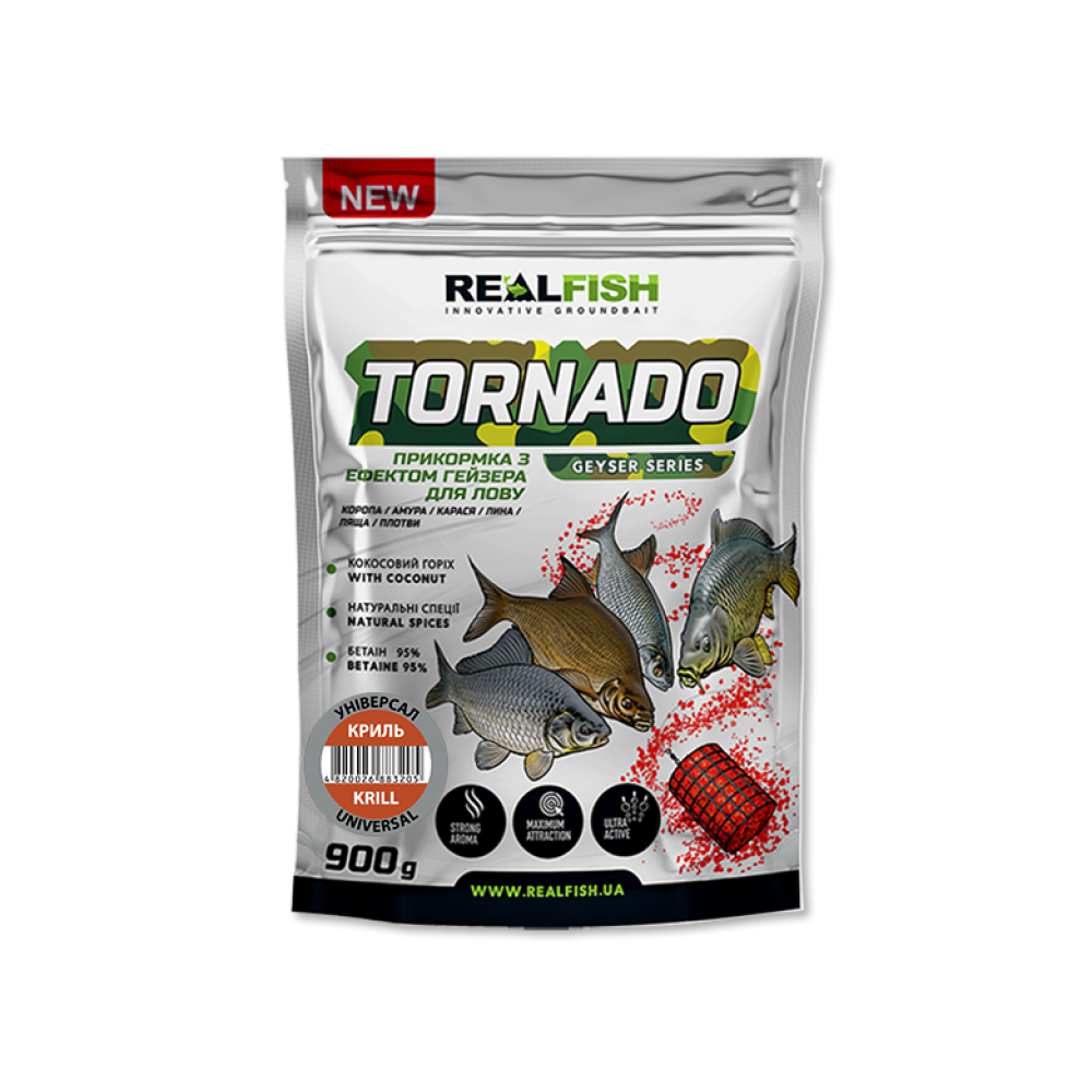 Прикормка Real Fish Торнадо Універсал Криль 900гр