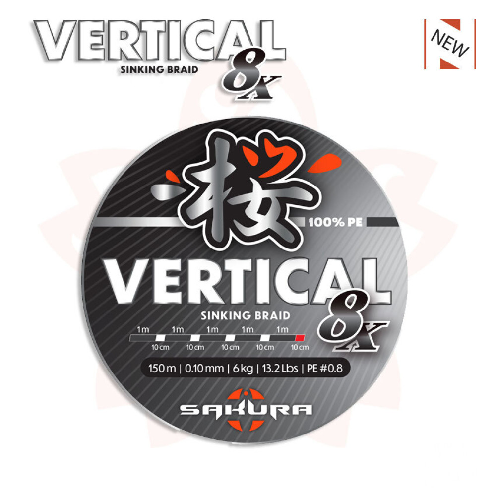 Шнур Sakura VERTICAL 8 GREY 150M - PE 0.8 / 0.10 mm / 6 Kg - 13.2Lbs SAPLK40030.10-GREY