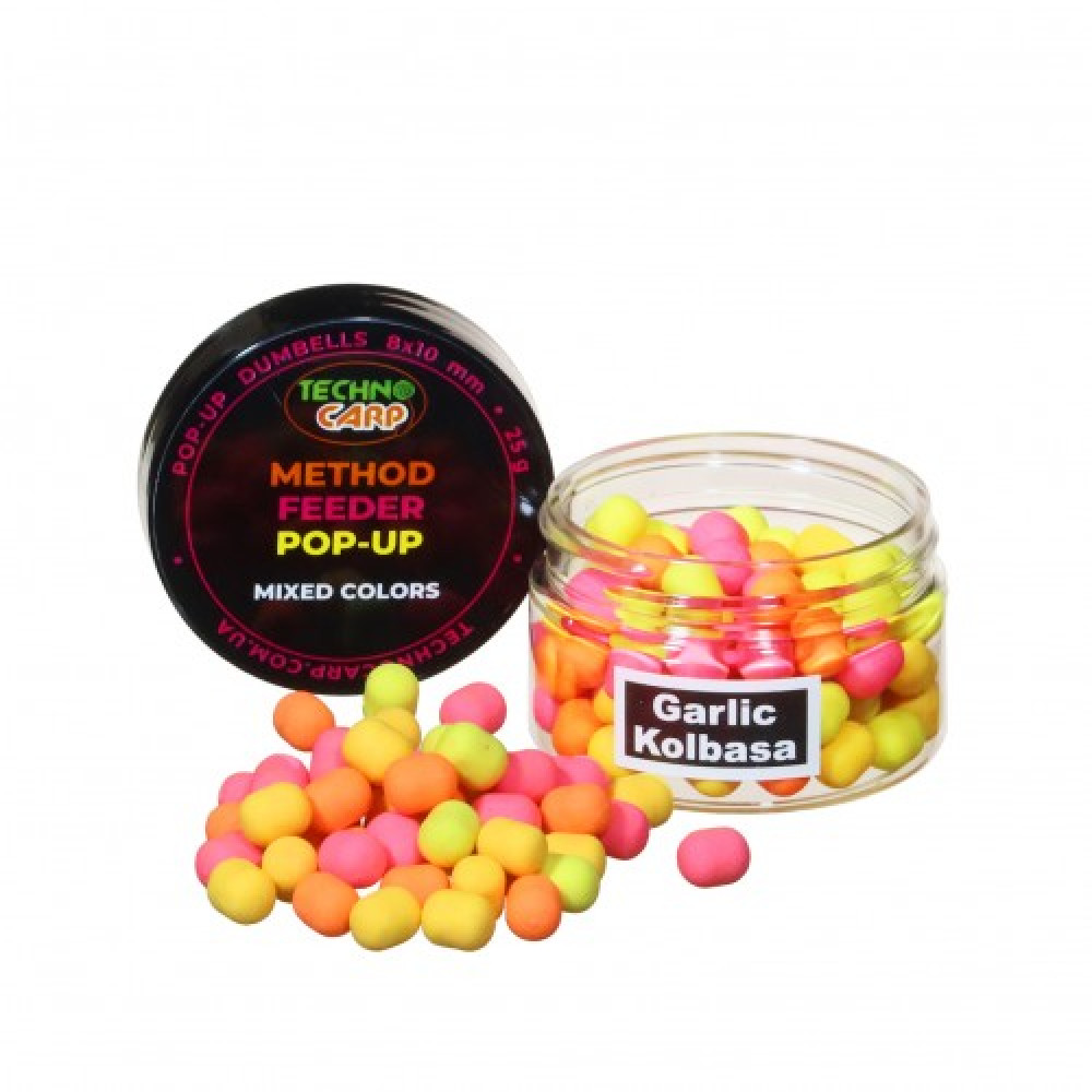 Бойли Technocarp Method Feeder Pop-Up Color MIX Garlic Kolbasa 8*10mm, 25 g