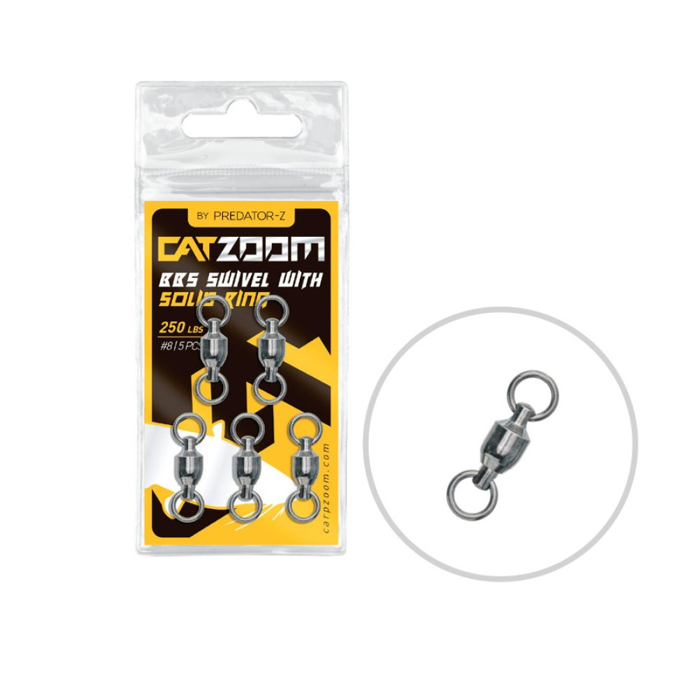 Вертлюг PZ Catzoom BBS Swivel With Solid Ring, 250lbs, 8#, 3,8cm, black nickel, 5pcs