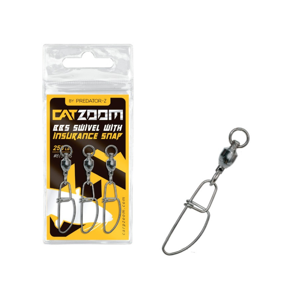 Застібка з вертлюгом PZ Catzoom BBS Swivel With Insurance Snap, 250 lbs, #8, 3 pcs