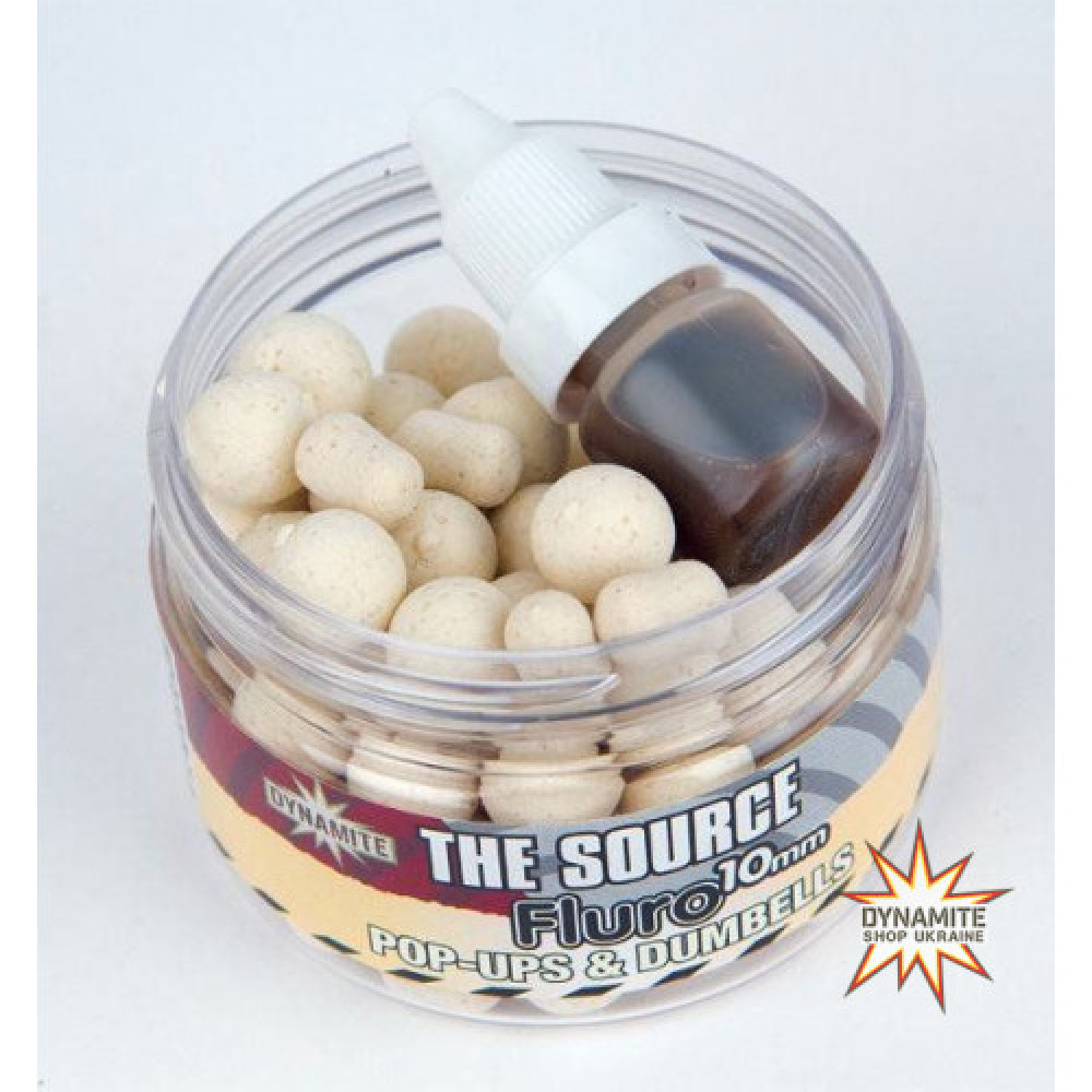 Бойли Dynamite Baits Source White Fluro Pop Ups and dumbells 10mm, DY055