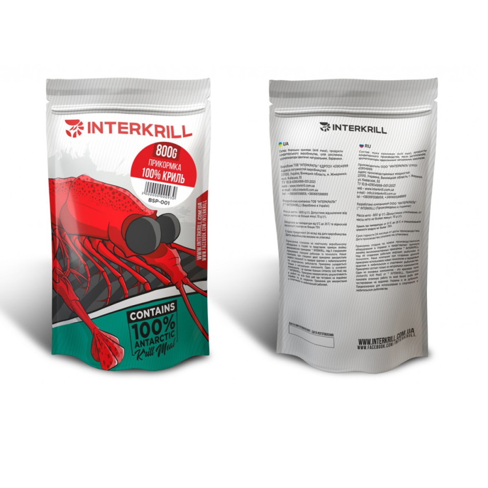 Прикормка Interkrill Флет Метод Мікс 100% Криль , 800 гр