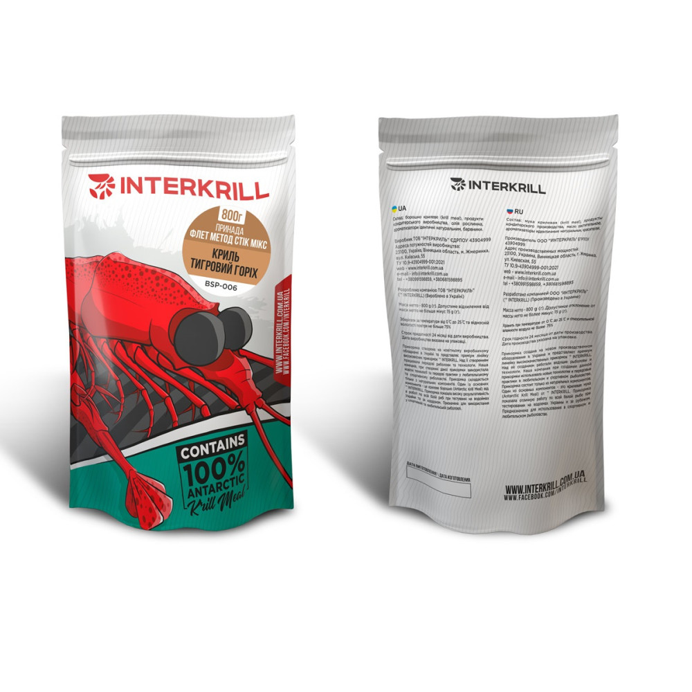 Прикормка Interkrill Флет Метод Мікс Криль-Тигровий горіх, 800 гр