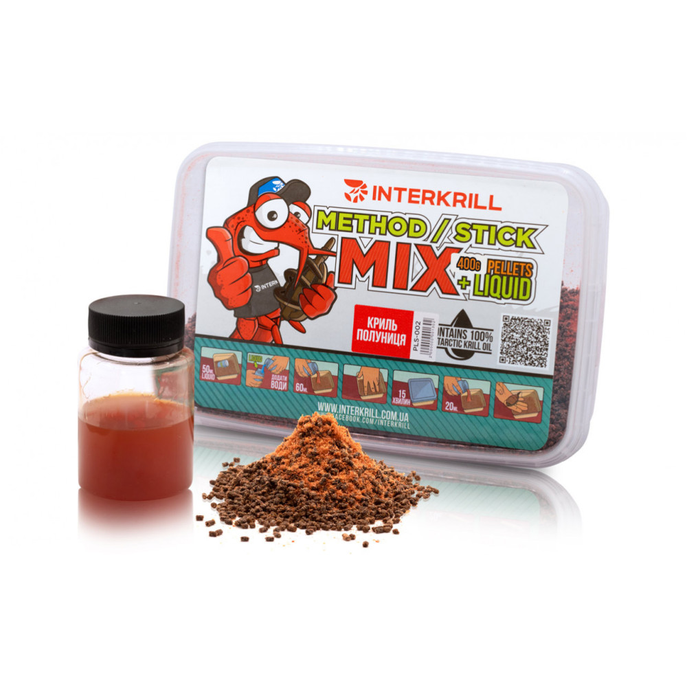 Пелетс Inerkrill METHOD/STICK MIX Криль-Полуниця, 400 г