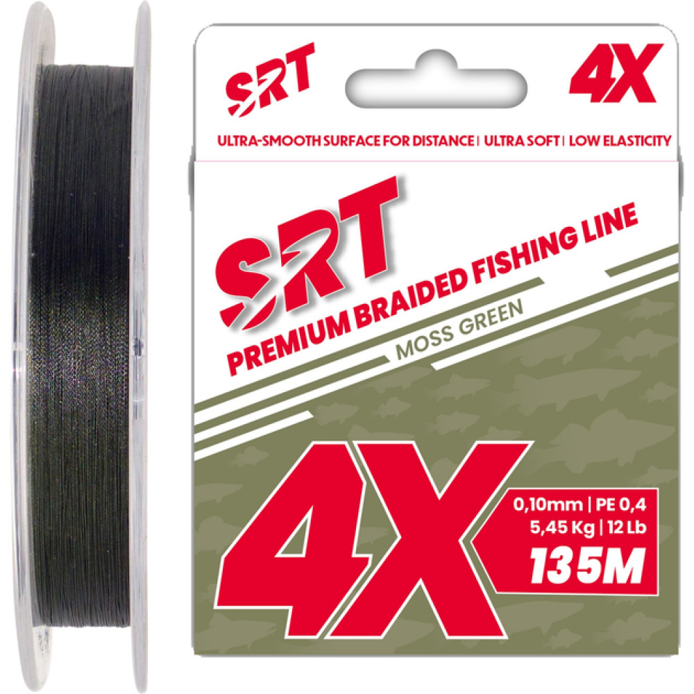 Шнур SERT BRAID 4X SRT MOSS GREEN 0,16mm / PE 1,0 - 135M - 9,09Kg - 20Lb