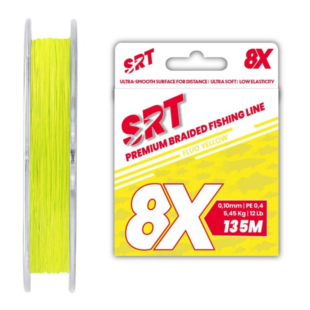 Шнур SERT BRAID 8X SRT FLUO YELLOW 0,10mm / PE 0,4 - 135M - 6,36Kg - 14Lb